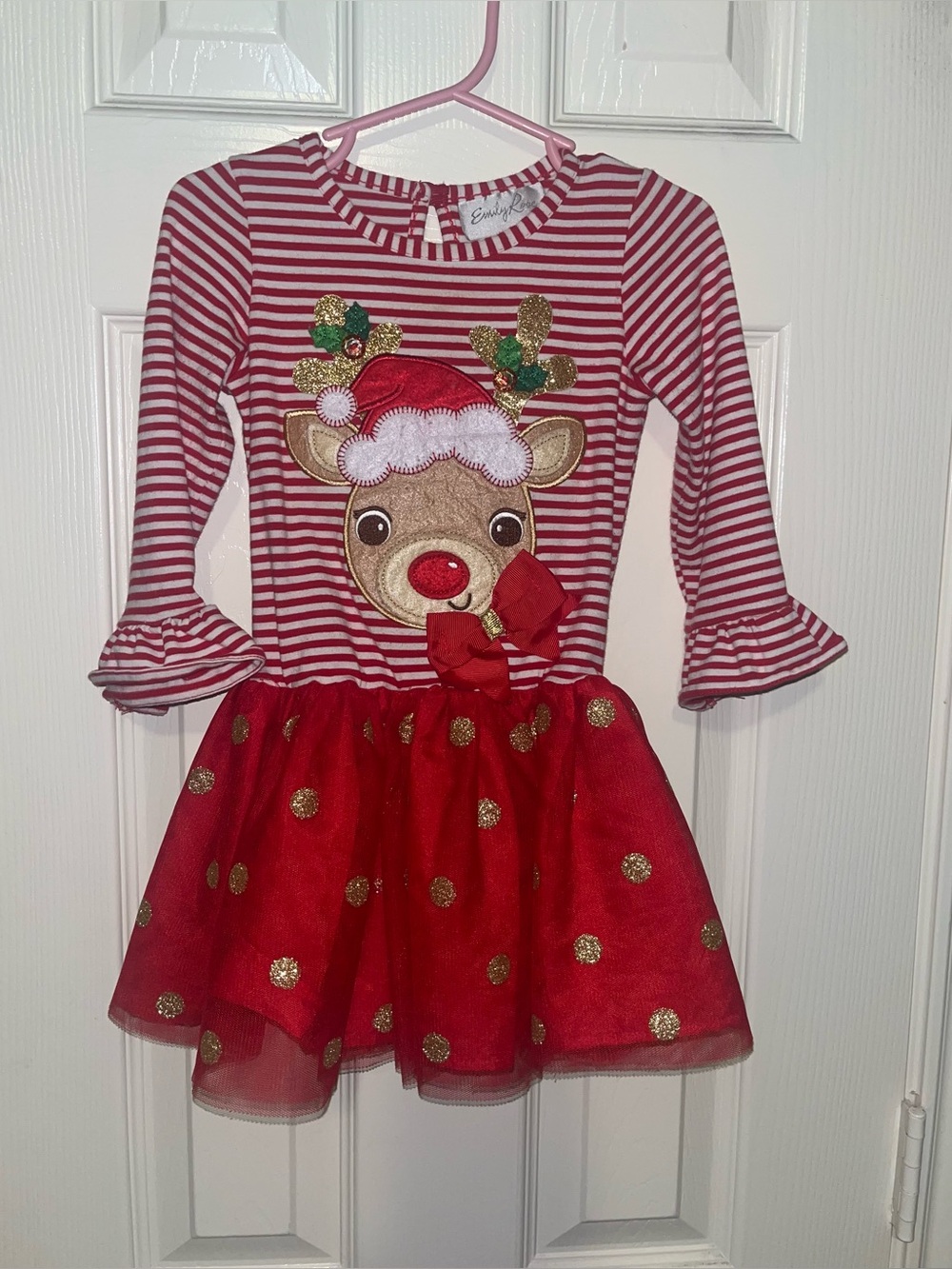 Emily Rose Red Striped Reindeer Tulle Dress